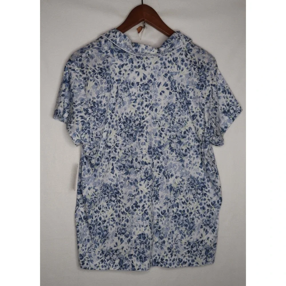 Lauren Ralph Lauren Womens L Blue Floral Button Front Pajama Top Shirt NWT
